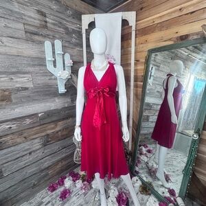 Jessica Howard Elegant Red Faux Halter Midi Dress NWT